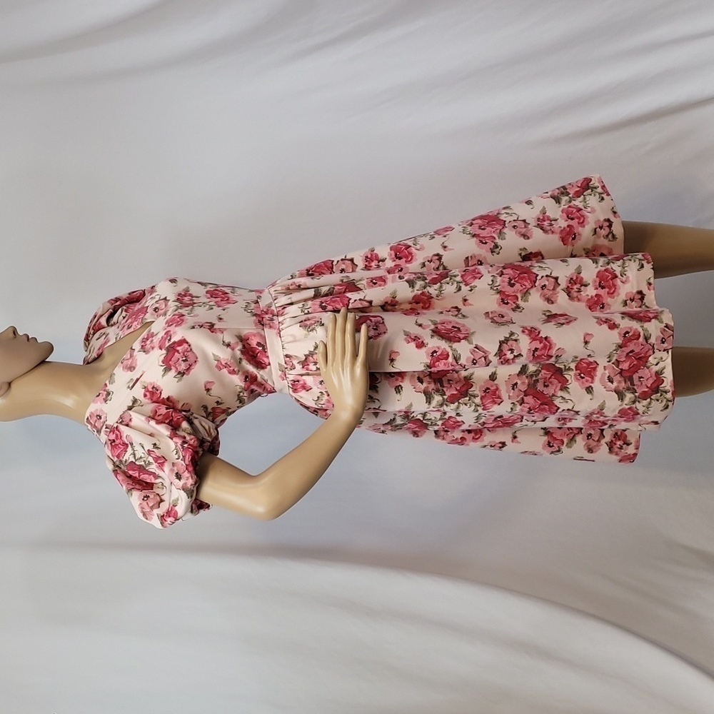 RACHEL Parcell Pink Brocade Floral Puff Sleeve Dress - Picture 9 of 17